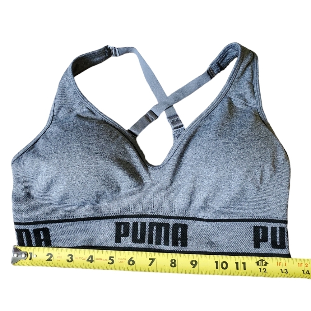 Puma Adjustable Strap Athletic Exercise Sports Bra Gray Black Size M - Picture 3 of 5